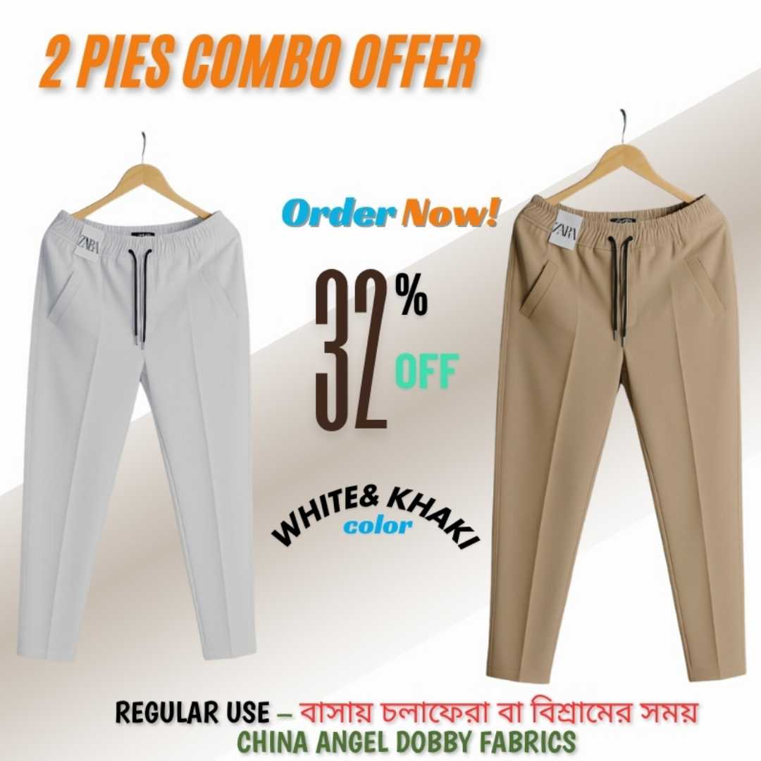 2,Pcs,Formal,Pant,Cutting,Trouser,For,Men,(,White,&,Khaki)