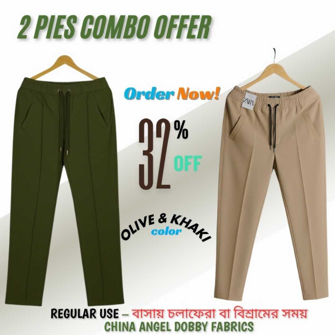 2,Pcs,Formal,Pant,Cutting,Trouser,For,Men,(Olive,,Khaki,)