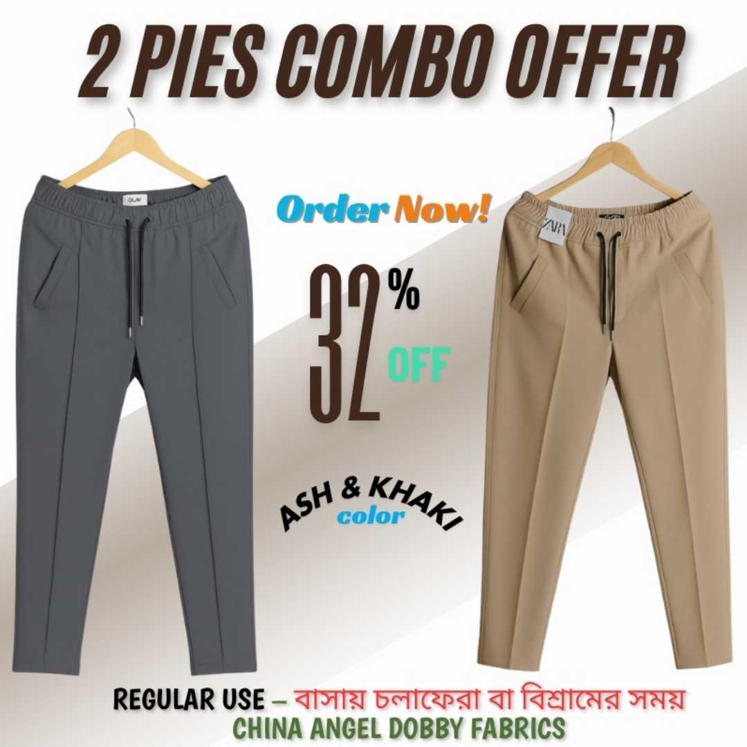 2,Pcs,Formal,Pant,Cutting,Trouser,For,Men,(ASH,,KHAKI,)