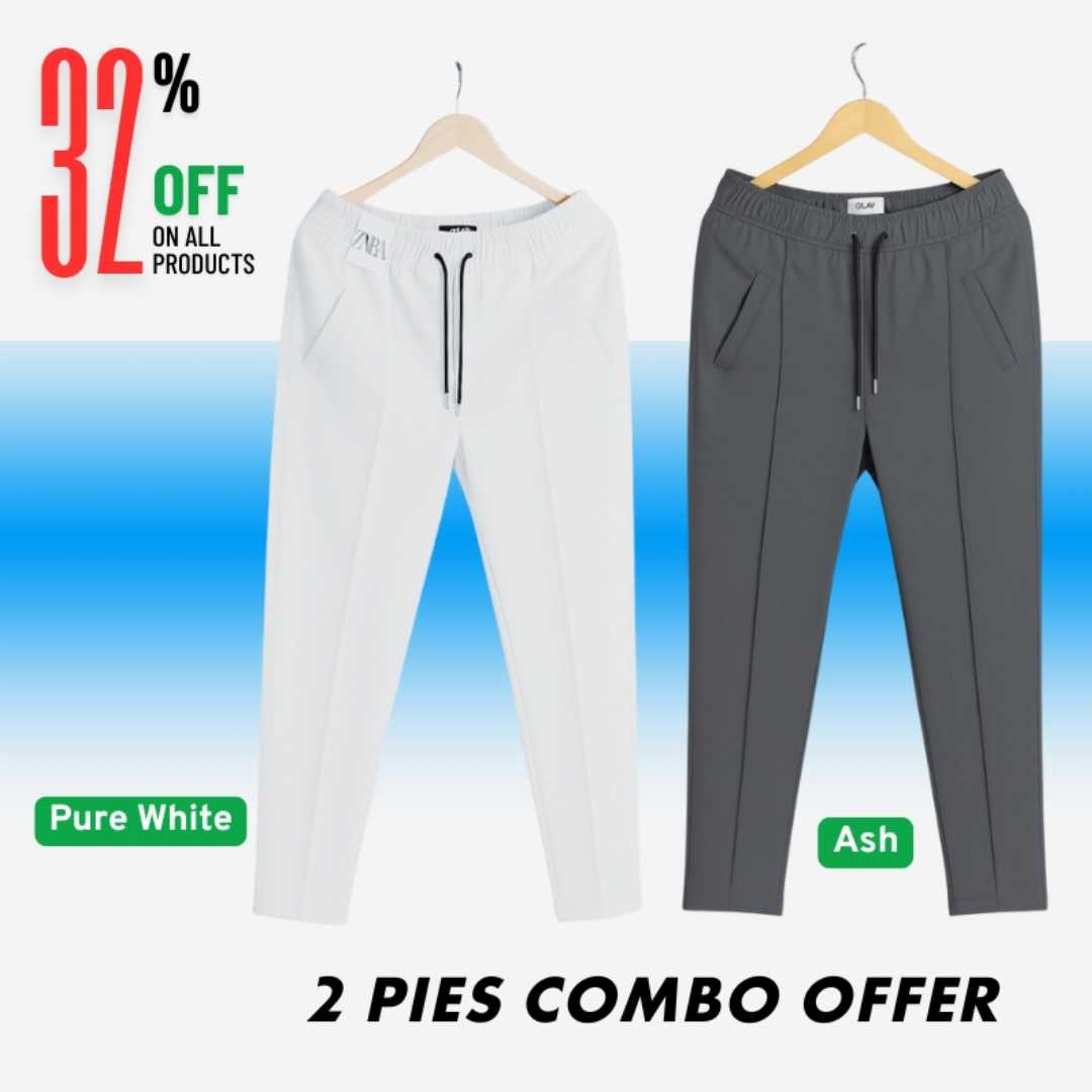 2,Pcs,Formal,Pant,Cutting,Trouser,For,Men,(White,,Ash,)