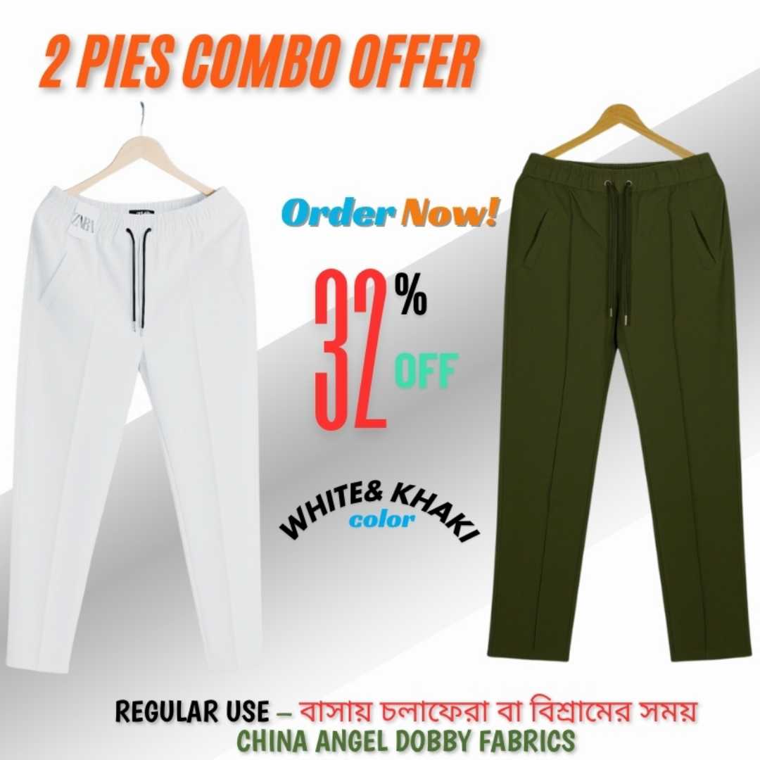2,Pcs,Formal,Pant,Cutting,Trouser,For,Men,(White,,Ash,)