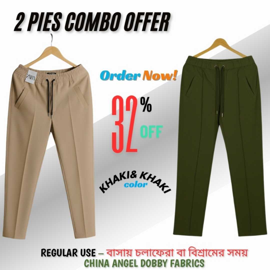 2,Pcs,Formal,Pant,Cutting,Trouser,For,Men,(khaki,&,Olive)