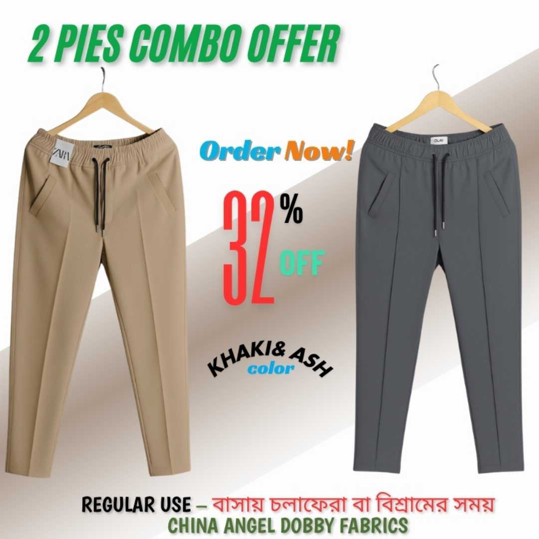 2,Pcs,Formal,Pant,Cutting,Trouser,For,Men,(khaki,,Ash)