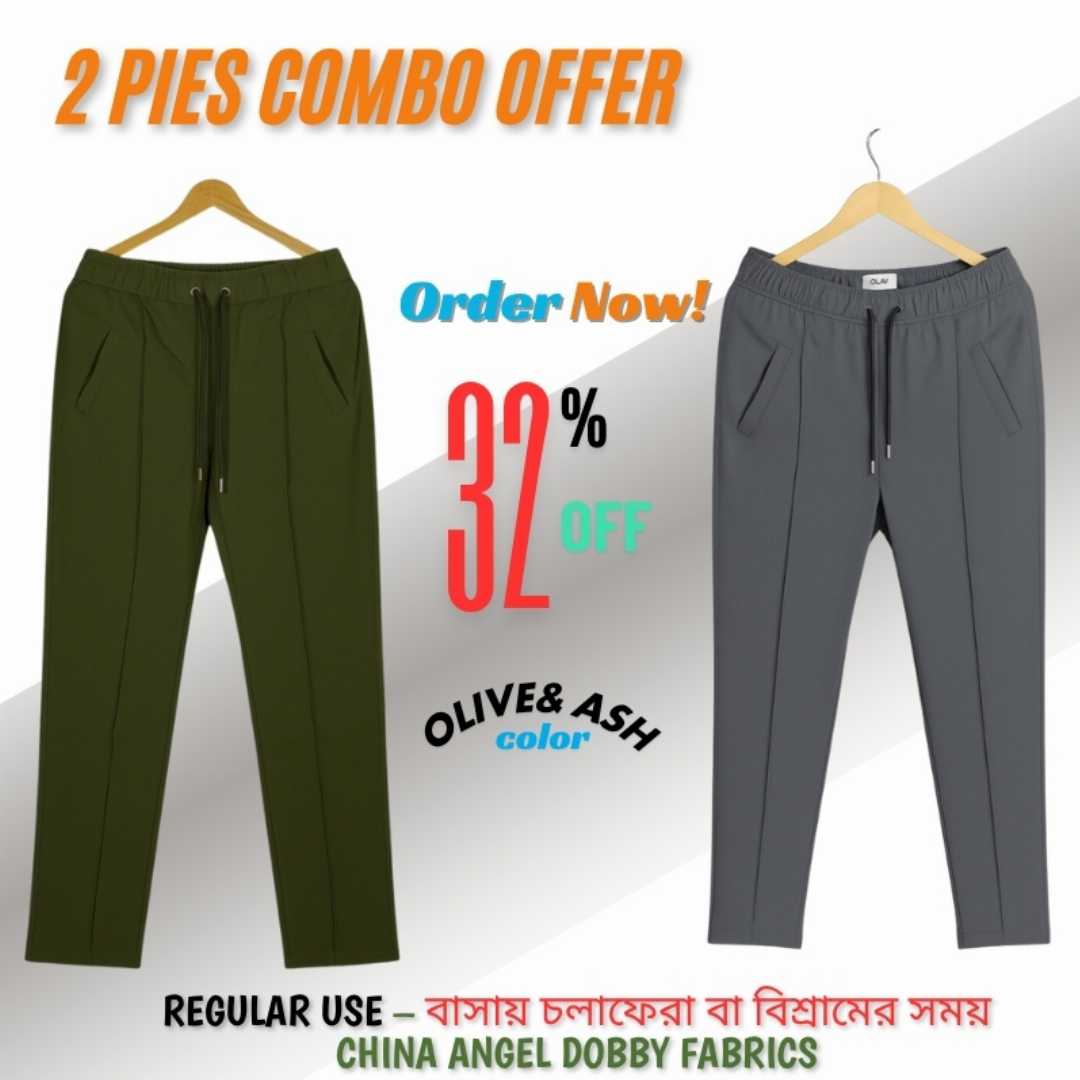 2,Pcs,Formal,Pant,Cutting,Trouser,For,Men,(olive,,Ash)