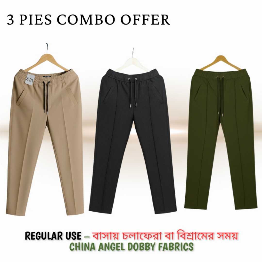 3,Pcs,Formal,Pant,Cutting,Trouser,For,Men,(,Khaki,,black,,olive)