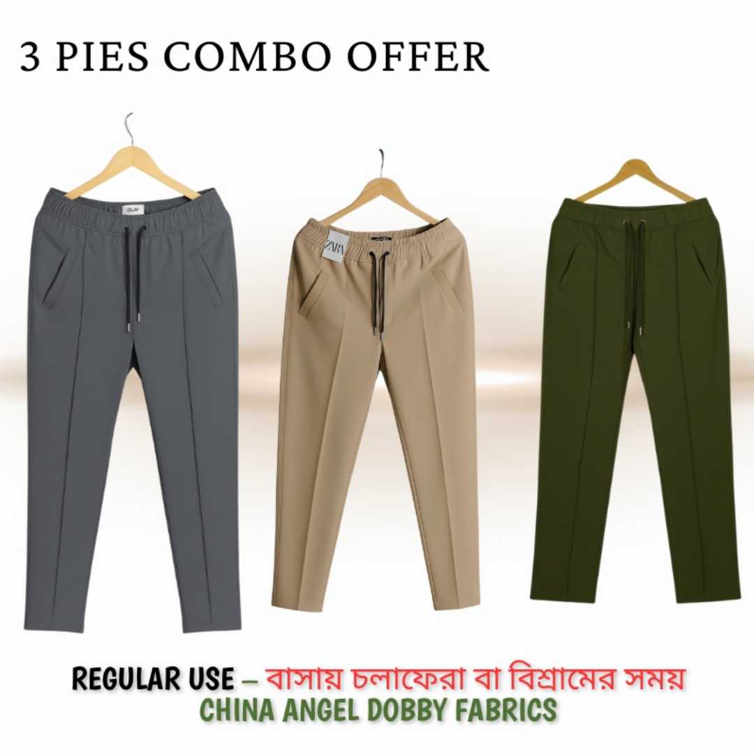 3,Pcs,Formal,Pant,Cutting,Trouser,For,Men,(Ash,,Khaki,,olive)